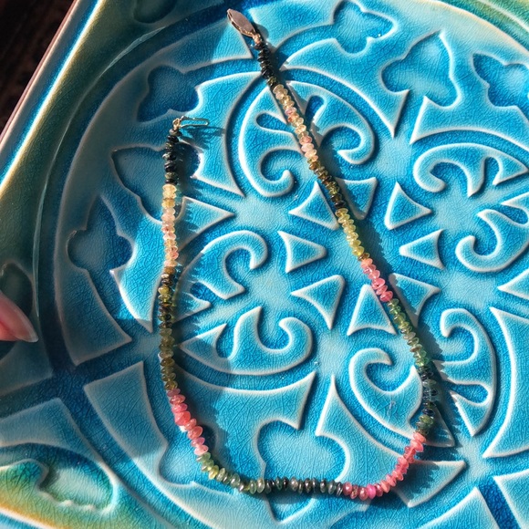 Multicolored Necklace Possibly Tourmaline Vintage Green Pink - Picture 12 of 12